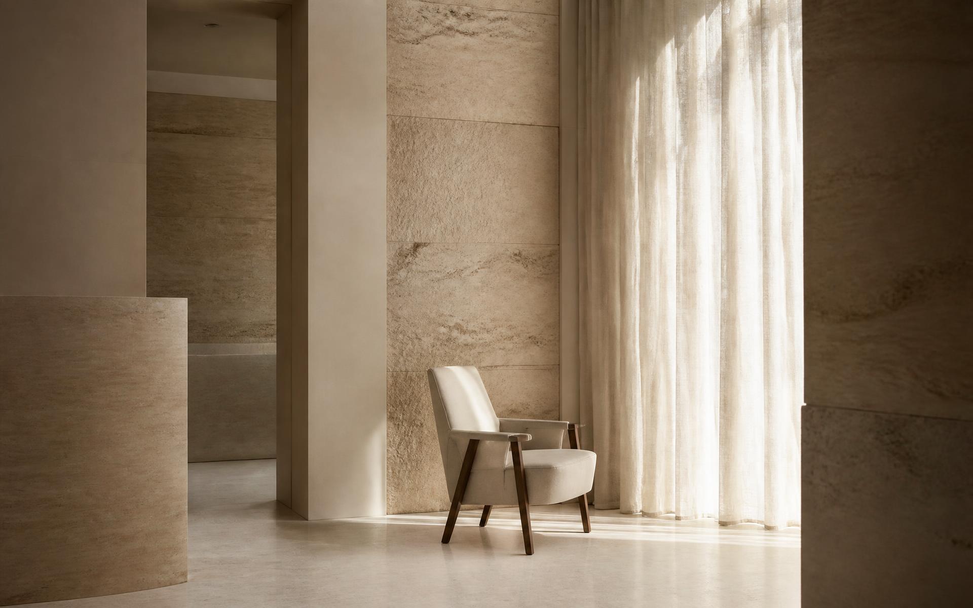 Interior of the practice, softly lit